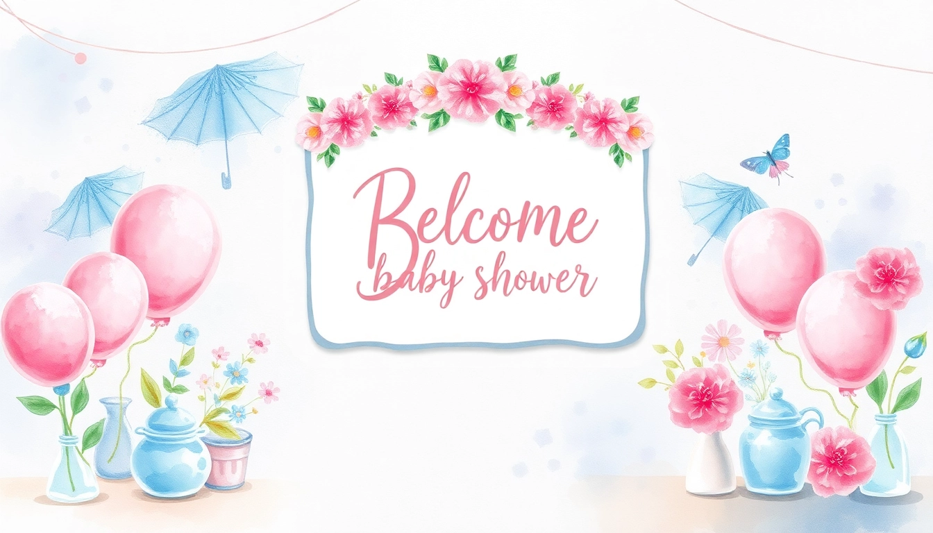 Beautiful baby shower welcome sign with elegant lettering and floral decorations setting a festive tone for the celebration.