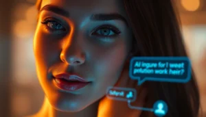 Ai girlfriend engaging in a warm, unfiltered chat with a realistic female avatar, emphasizing emotional intimacy and raw conversations.