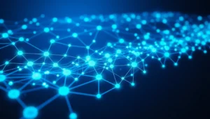 Illustration of blockchain technology showcasing interconnected digital blocks and secure networks for transparent data management.