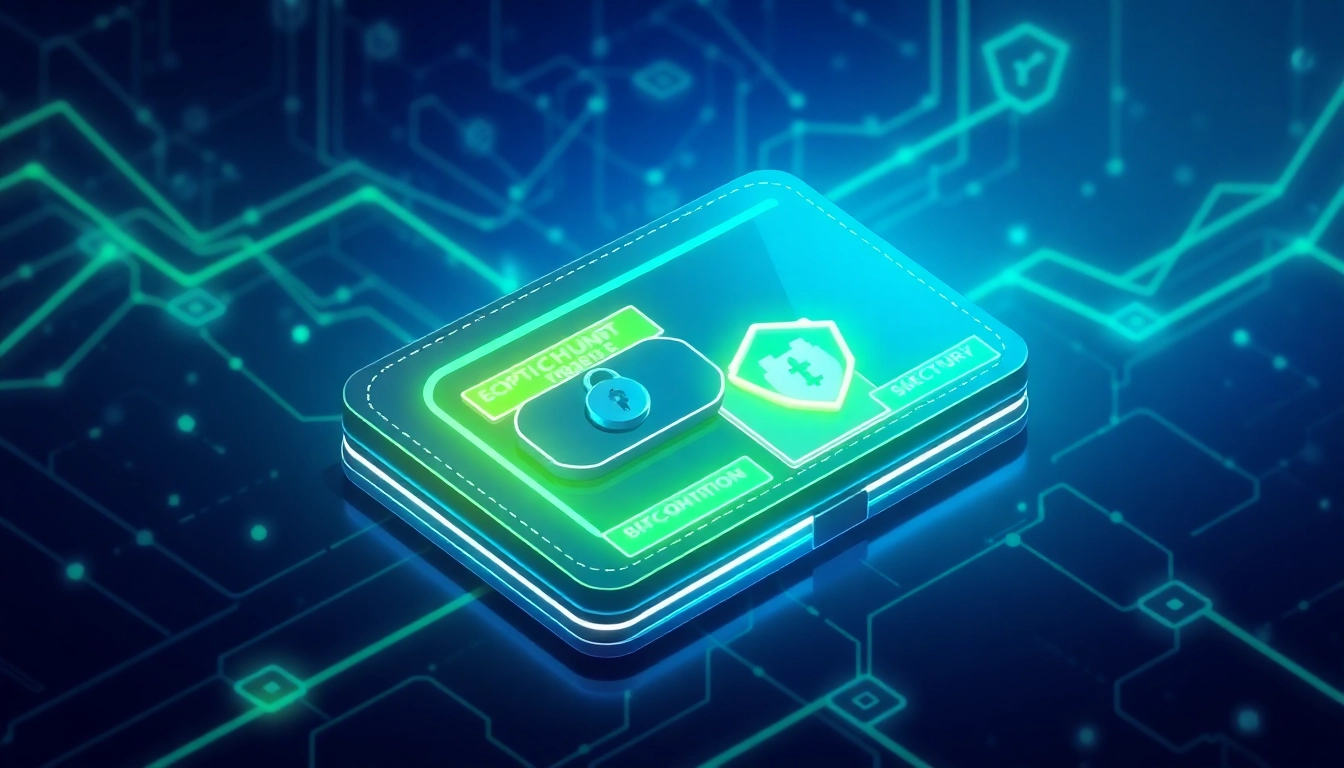 Secure crypto wallet being used on a smartphone with blockchain icons in the background and a