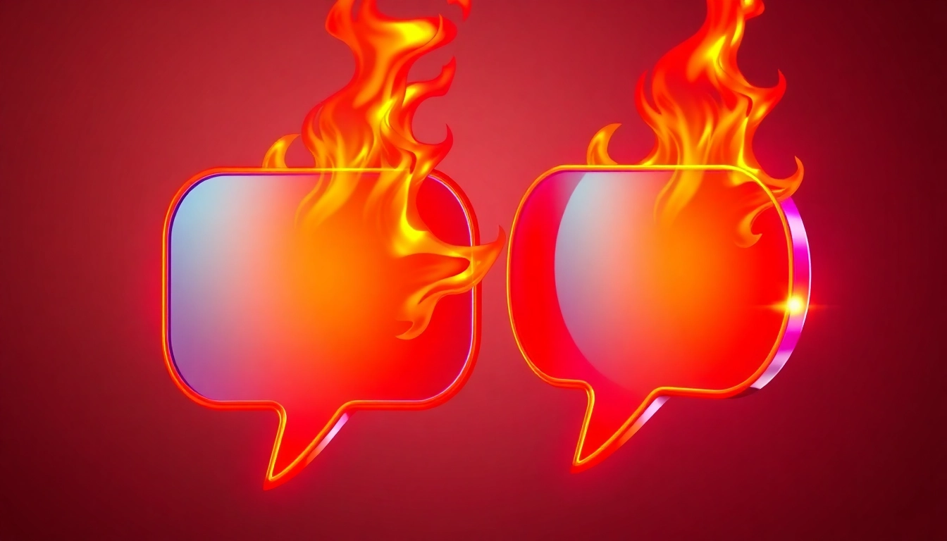Engaging Spicy AI Chat illustration showing glowing chat bubbles with fiery accents, emphasizing dynamic conversation and realism.