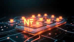 Blockchain and NFT Technology News visual representation showing digital tokens and blockchain