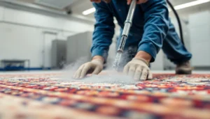 Expert performing Lavaggio tappeto Milano with deep cleaning techniques on a traditional rug