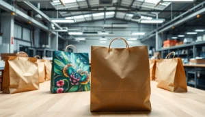 Custom paper bag with branding on a production line highlighting high quality torba papierowa in use