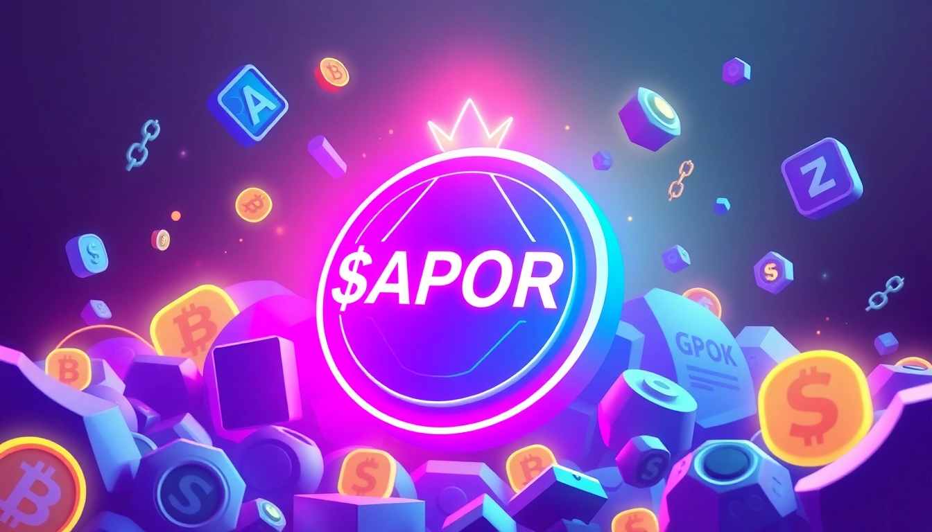 Dynamic scene showcasing APORK Token in a vibrant multi-chain environment with GambleFi gaming