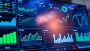 Financial analyst reviewing detailed investment reporting on digital dashboard for informed